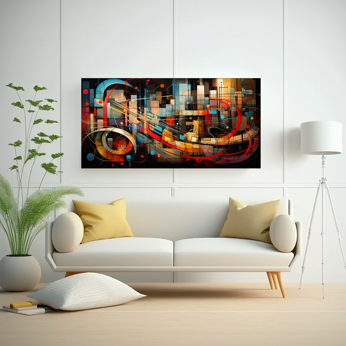 PINTURAS DECORATIVAS DE FUSIÓN DE GEOMETRÍA ABSTRACTA Y NOTAS MUSICALES INSPIRADORAS DE 160X80CM - 2