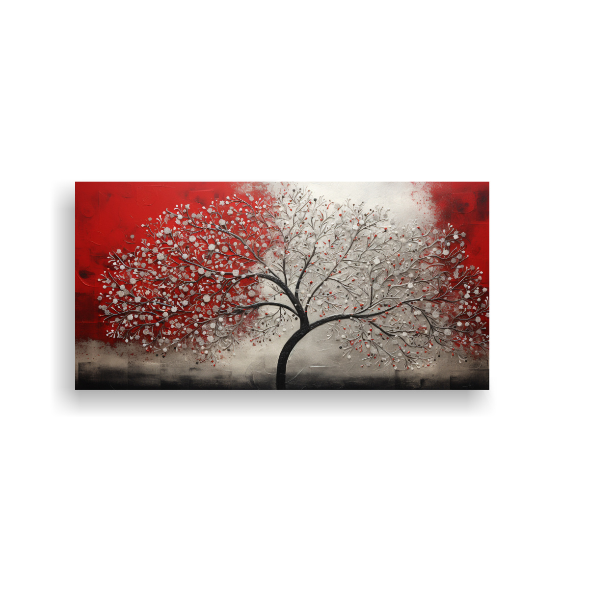 CUADRO ABSTRACTO EN ROJO Y PLATA CON IMAGEN DE ÁRBOL PARA DECORACIÓN DE LÍNEAS FINAS 140X70CM - 1