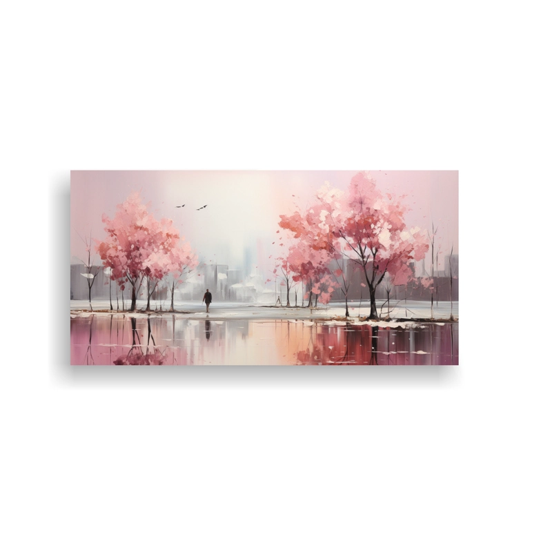 PINTURA ABSTRACTA DE ÁRBOLES EN PLATA Y BLANCO, COMPOSICIÓN DE FINAS LÍNEAS RESISTENTES 40X20CM - 1