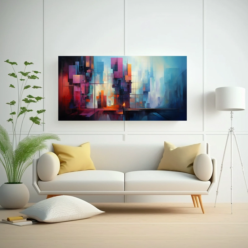 CUADRO VERTICAL ARTE GRÁFICO ABSTRACTO FUSIÓN DE EMOCIONES Y ARQUITECTURA CON PINTURAS D 140X70CM - 2