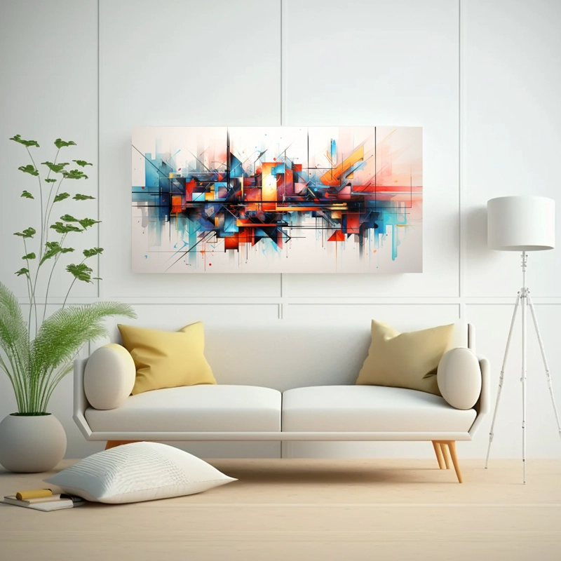 PINTURA ACUARELA ABSTRACTA CON LÍNEAS  COMPOSICIÓN DECORATIVA 60X30CM - 2