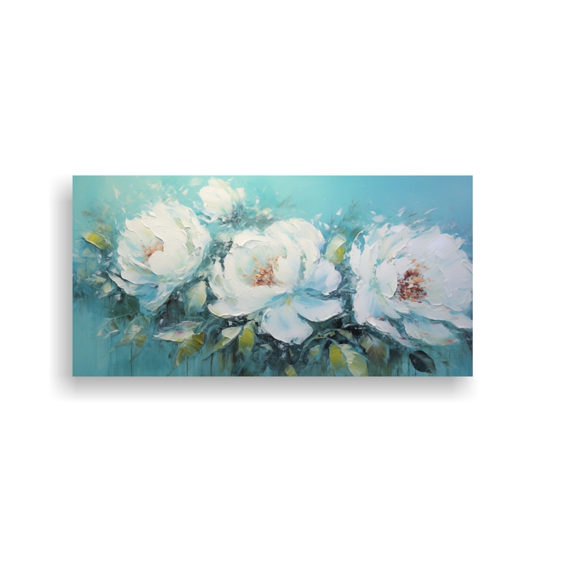 CUADRO DE PEONÍAS TURQUESA CON DETALLES INTRINCADOS EN LIENZO DE ESTILO DE DECORACIÓN 40X20CM - 1