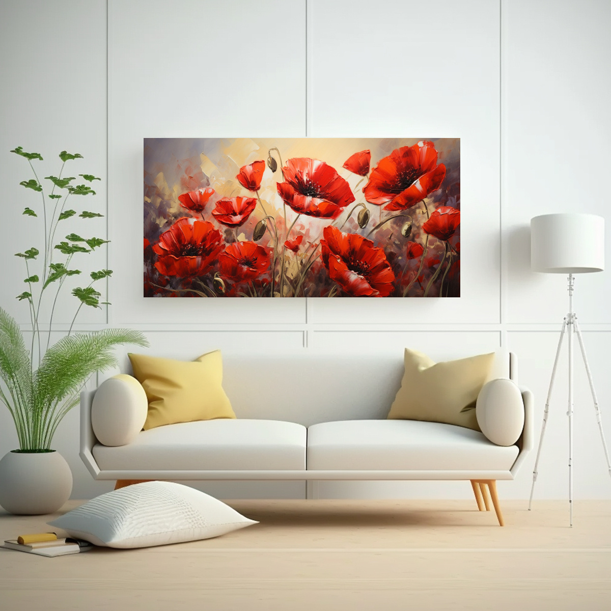 TELA EN BASTIDOR DECORATIVO CALMA A ROJO CUADRO DE AMAPOLAS EN LIENZO AL ESTILO DE 40X20CM - 2