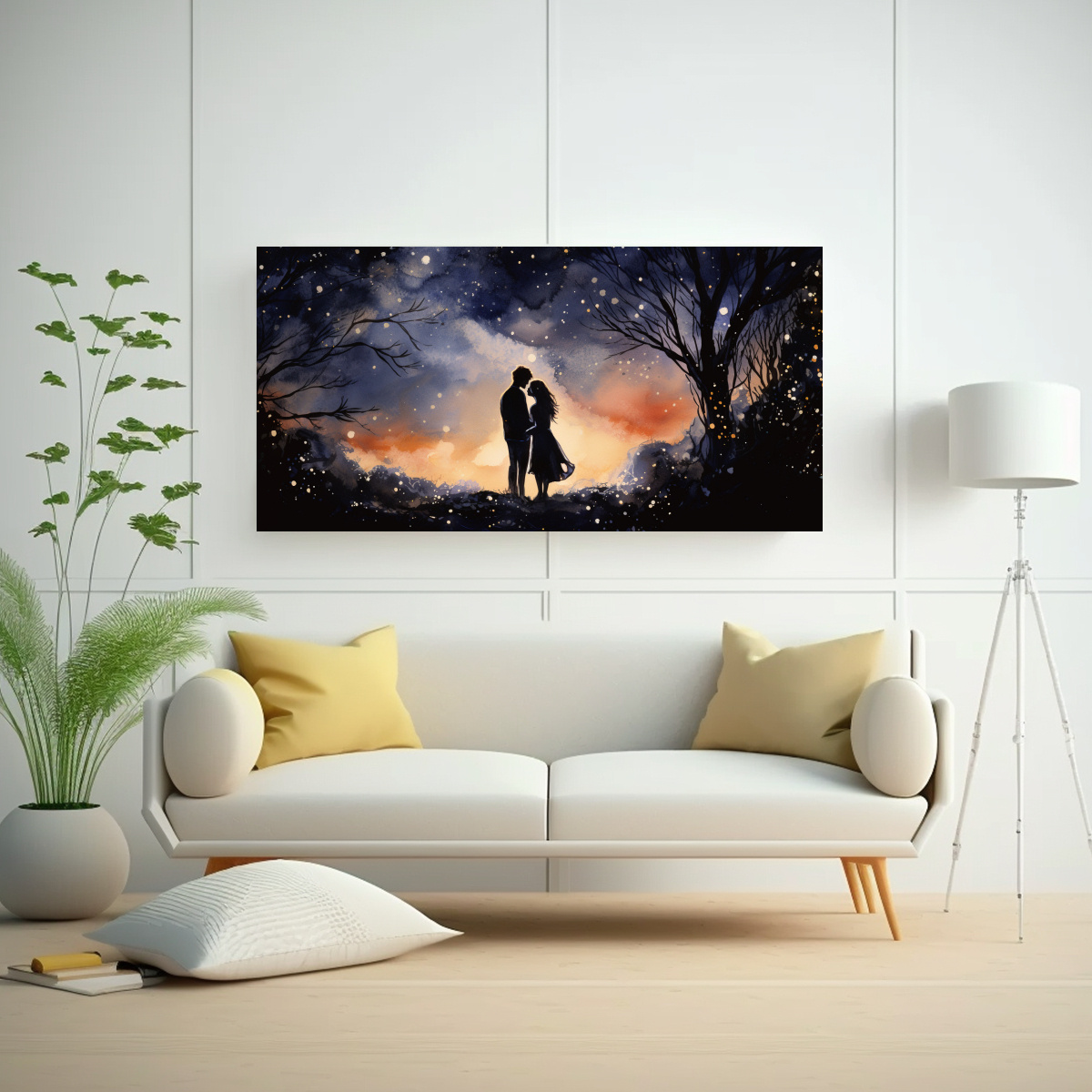 CUADRO DE LIENZO MODERNO LA NOCHE QUE NOS CONOCIMOS EN ACUARELA 100X50CM - 2
