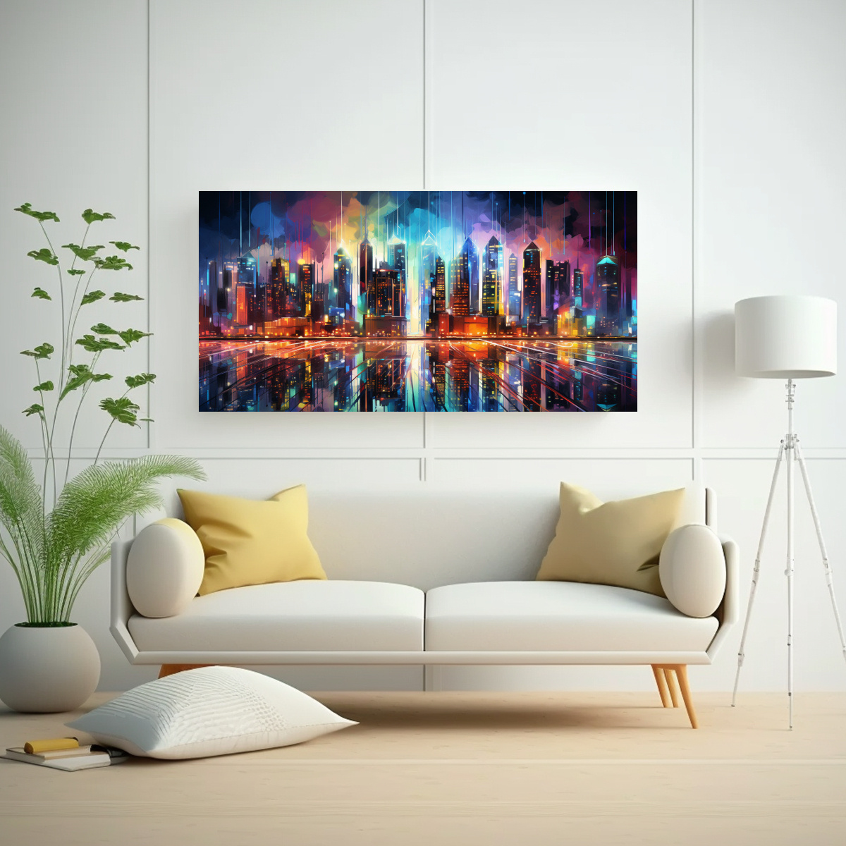PINTURAS DE DECORACIÓN DE ARTE IMAGEN MINIMALISMO PAISAJE URBANO ABSTRACTO EN LUCES DE NE 80X40CM - 2