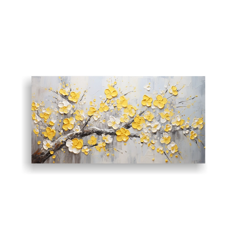 LIENZO DE TELA MODERNO CON CEREZOS AMARILLOS EN FLOR 160X80CM - 1