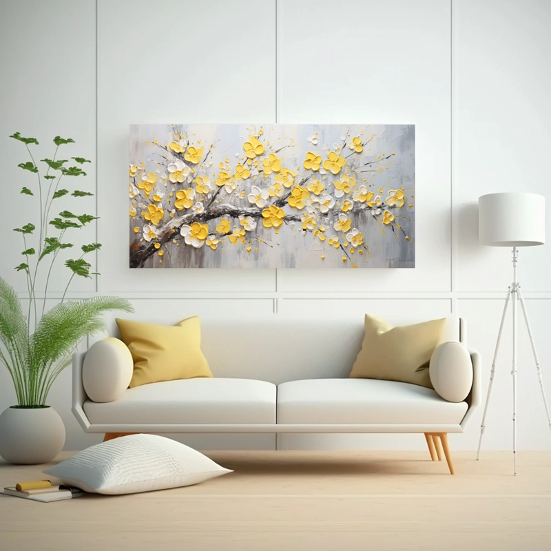 LIENZO DE TELA MODERNO CON CEREZOS AMARILLOS EN FLOR 160X80CM - 2