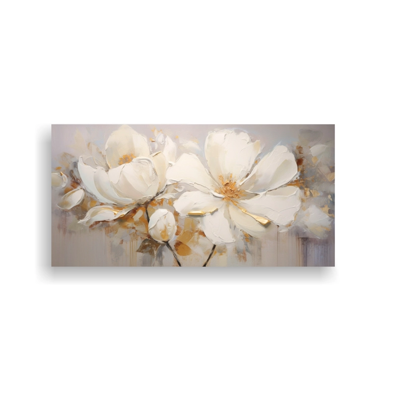 CUADRO FLORAL BLANCO EN LIENZO, ESTILO PINTURA NATURALEZA VIVA 80X40CM - 1