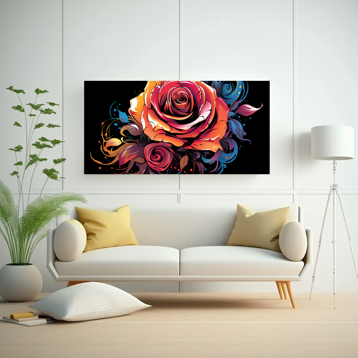 TELA EN BASTIDOR ESPECTACULAR CON UN DISEÑO DE ROSA ESTILO GRAFFITI 120X60CM - 2