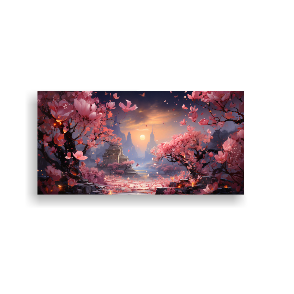 PINTURA DECORATIVA DE DELICADAS FLORES ROSAS EMERGIENDO DE UN SOBRE ABIERTO 140X70CM - 1