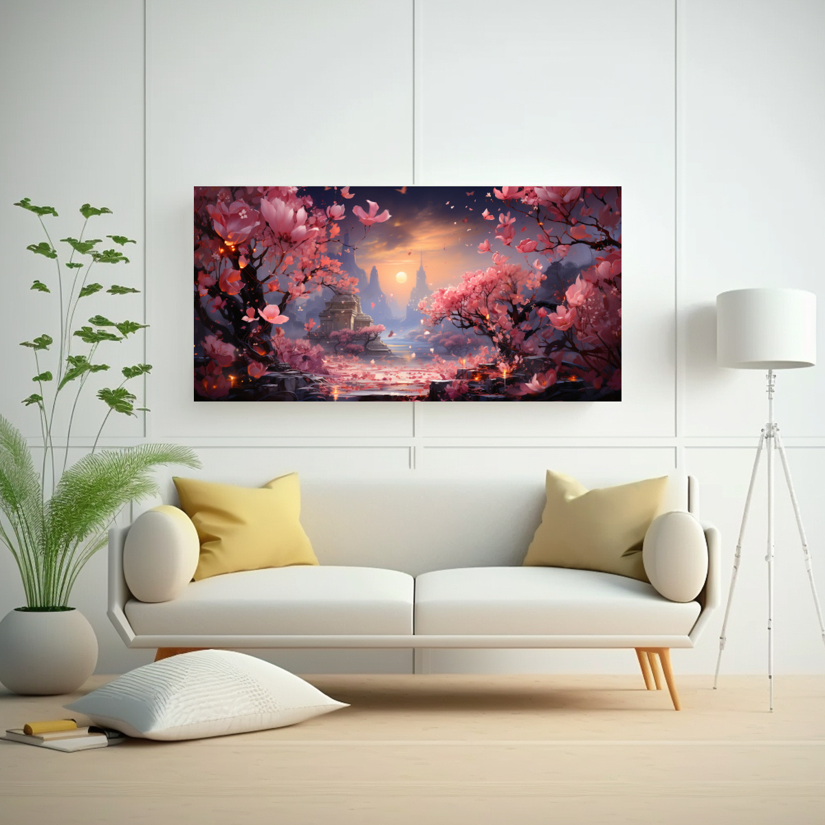 PINTURA DECORATIVA DE DELICADAS FLORES ROSAS EMERGIENDO DE UN SOBRE ABIERTO 140X70CM - 2