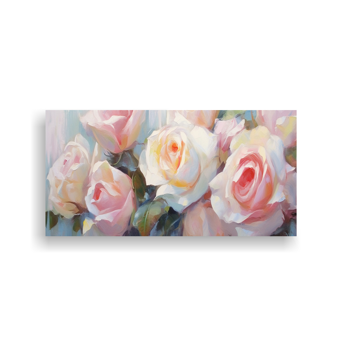 PINTURAS DECORATIVAS DE CUADRO DE ROSAS ROSADAS Y BLANCAS EN FONDO SOLEADO CLARO 40X20CM - 1