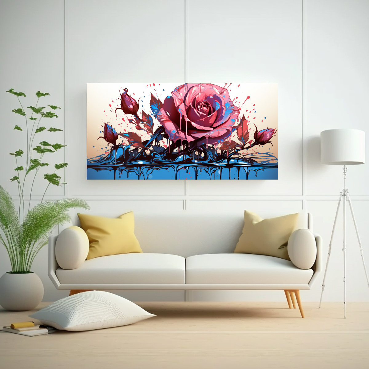 PINTURA DECORATIVA ESQUEMA LIENZO MELTING CYAN Y PIN. 60X30CM - 2