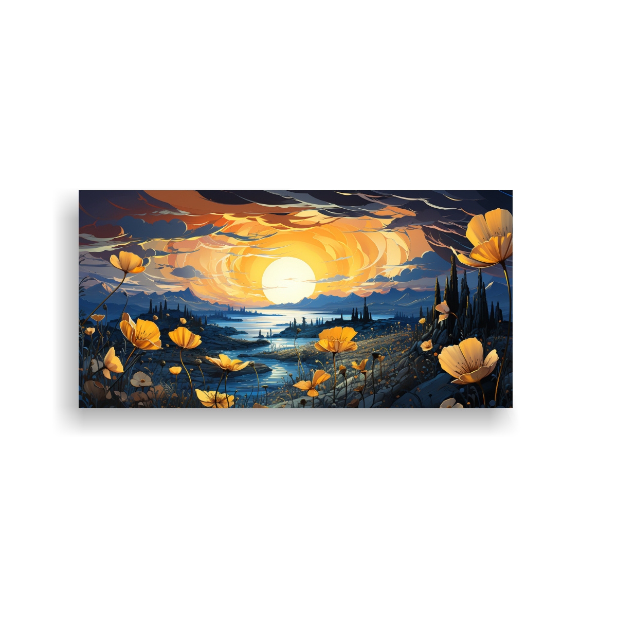 PINTURAS DECORATIVAS DE SALÓN CON INTENSA COMPOSICIÓN DE PATRÓN Y PEQUEÑAS FLORES AMAR 120X60CM - 1