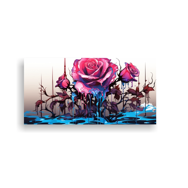 CUADRO DE SALA CON LOGO EN LIENZO DE COLOR TURQUESA OSCURO Y ROSA DERRETIDO 80X40CM - 1
