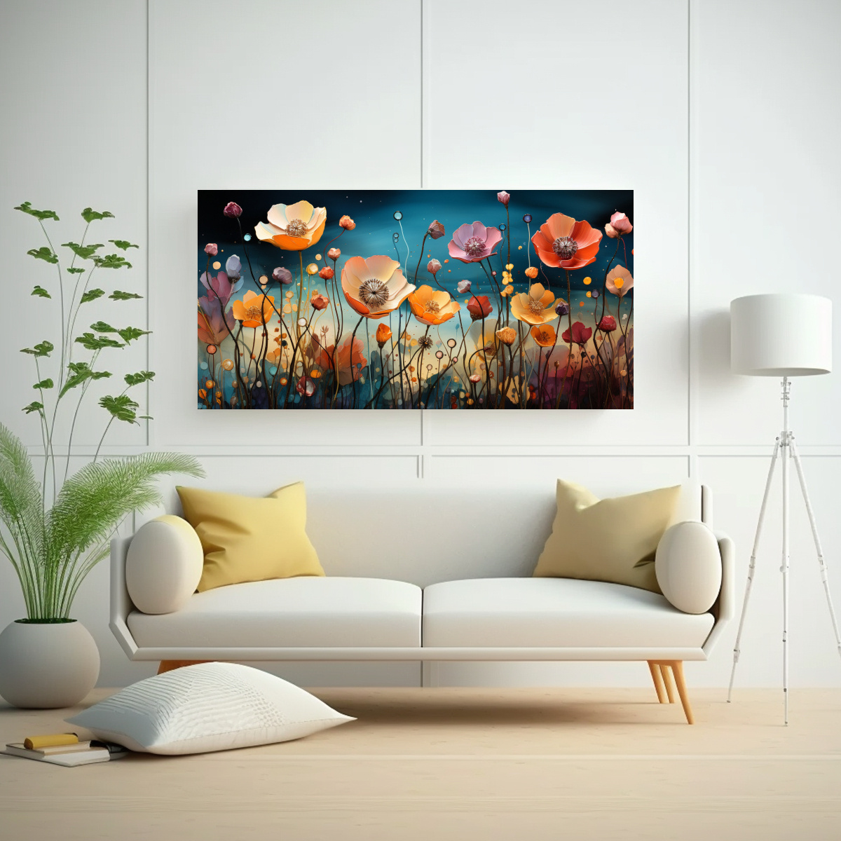 ARTE DE PARED FLORES IMPACTANTE ESTILO ROMÁNTICO PAUL KLEE SURREALISTA 40X20CM - 2