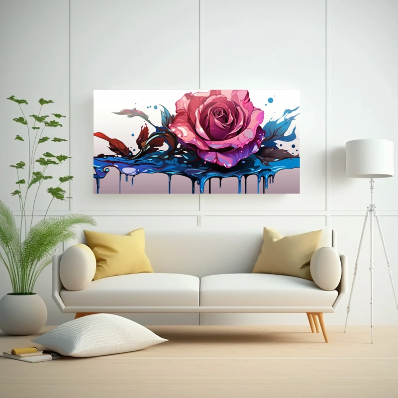 LIENZO DE TELA DIBUJO IMPACTANTE LIENZO DE GOTEO DERRETIDO CIAN OSCURO Y ROSA 100X50CM - 2