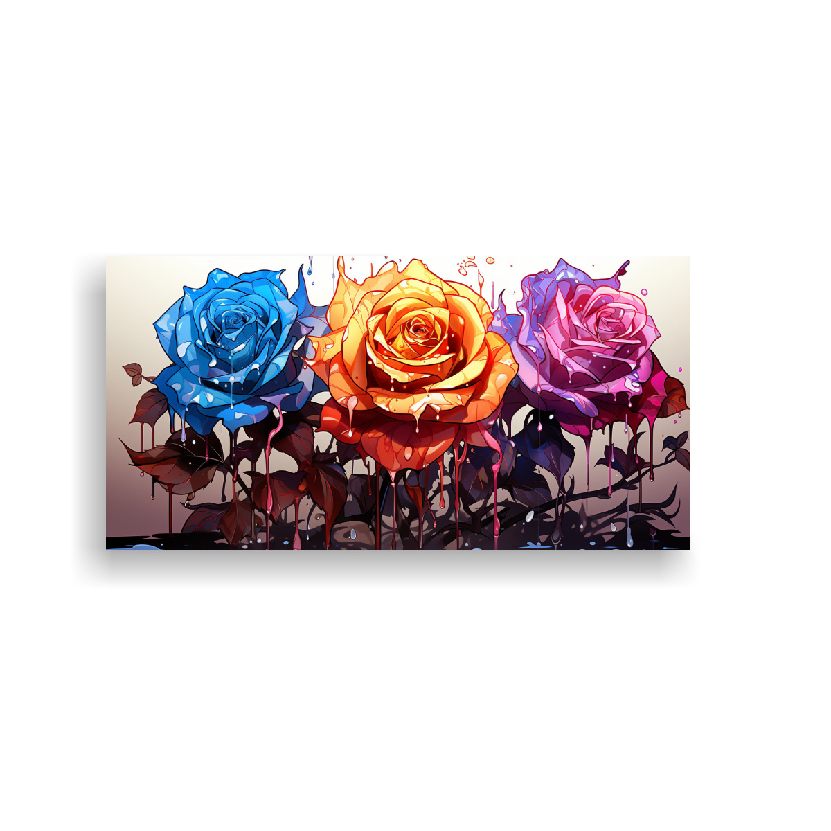 CUADRO CALIDOS VITALIDAD ROSA COLOREADA CON GOTEOS PINTADOS EN LOS PÉTALOS, PINTURAS DECO 40X20CM - 1