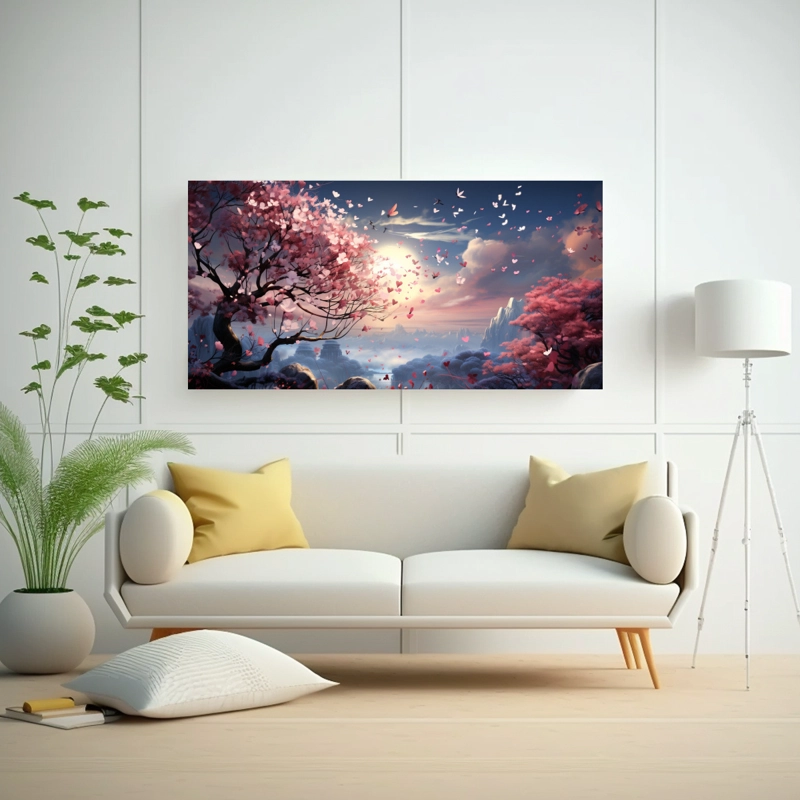 CUADRO TONOS LINEALES CON SOBRES ROSADOS VOLADORES 100X50CM - 2