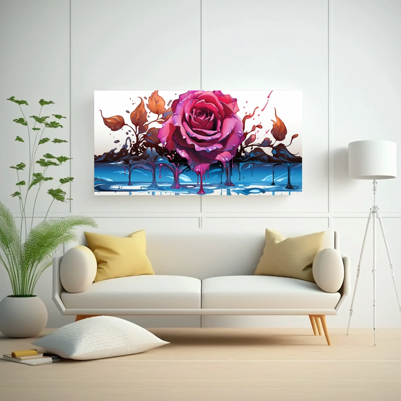 LIENZO DE ABSTRACCIÓN INTERIOR EN TONOS CIAN OSCURO Y ROSA PÁLIDO 160X80CM - 2