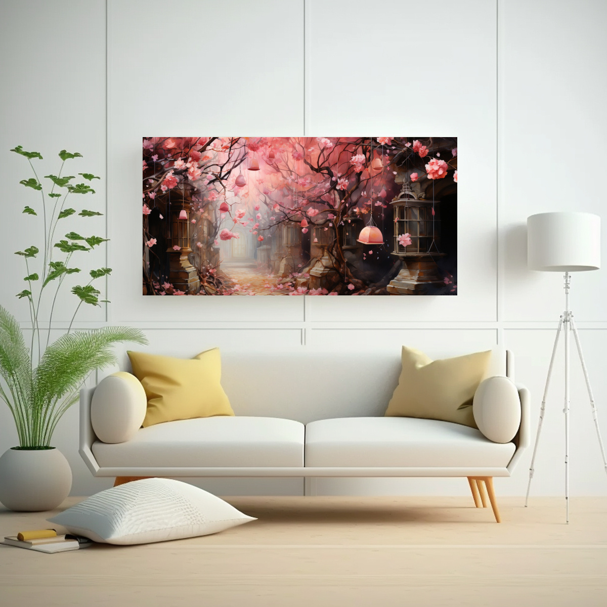 ARTE DE PARED CONCEPTO VIDA PINTURA ACUARELA DE SOBRES ROSADOS 120X60CM - 2