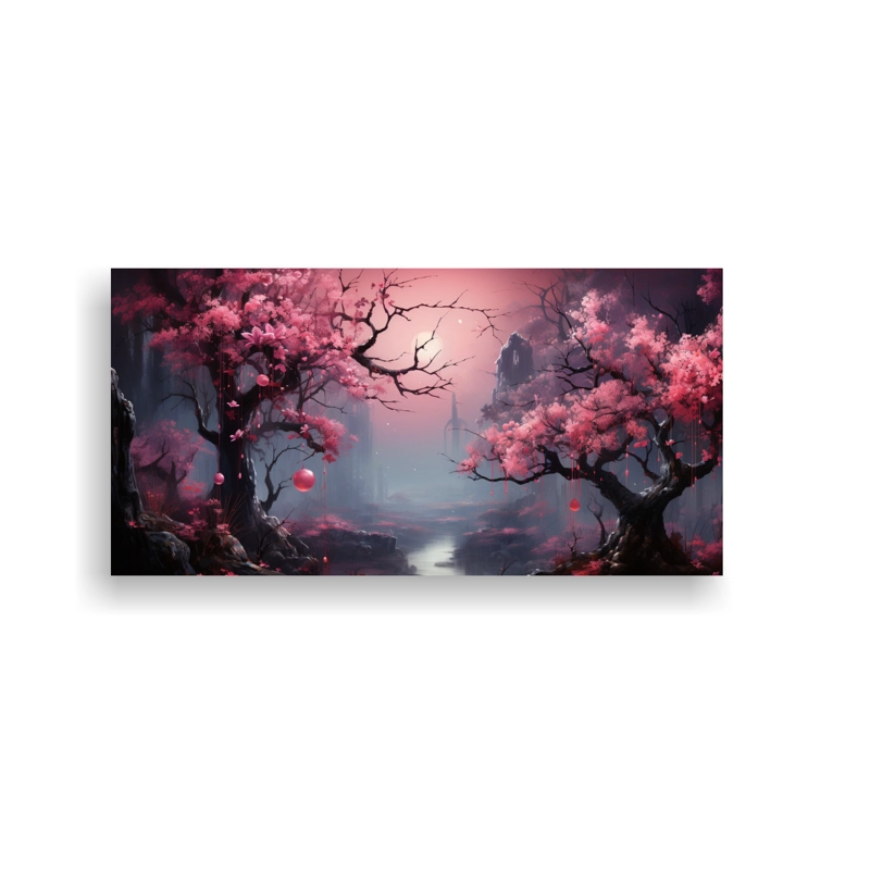 CUADRO IMAGEN MÁGICO CON SOBRES ROSADOS DECORATIVO DE UN BOSQUE MÁGICO 100X50CM - 1