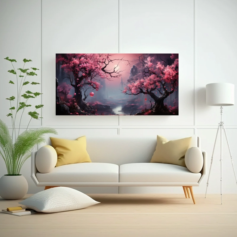 CUADRO IMAGEN MÁGICO CON SOBRES ROSADOS DECORATIVO DE UN BOSQUE MÁGICO 100X50CM - 2