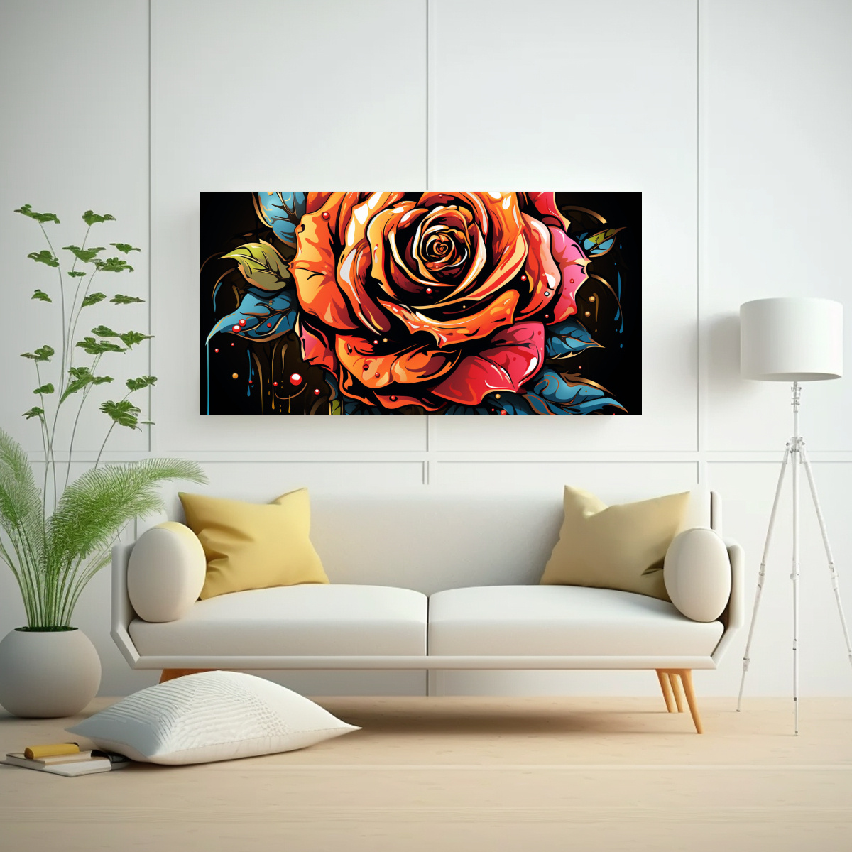 PINTURA MURAL ROSA ESTILO GRAFFITI DE DISEÑO LINEAL 100X50CM - 2