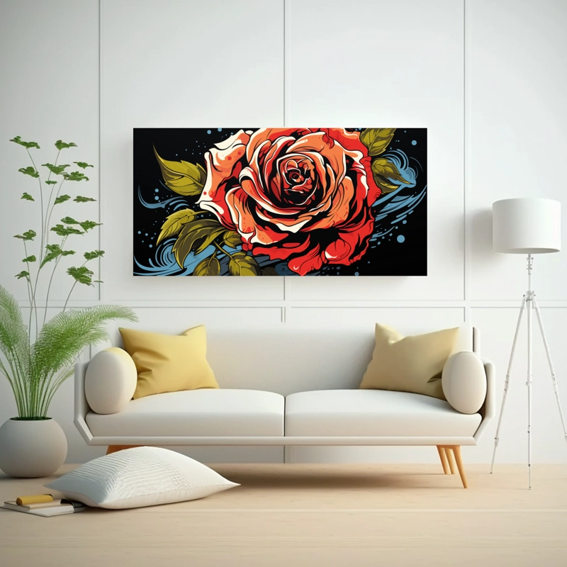 PINTURA DE PARED ESTILO GRAFFITI: ROSA DECORATIVA CON DISEÑO BONITO 60X30CM - 2