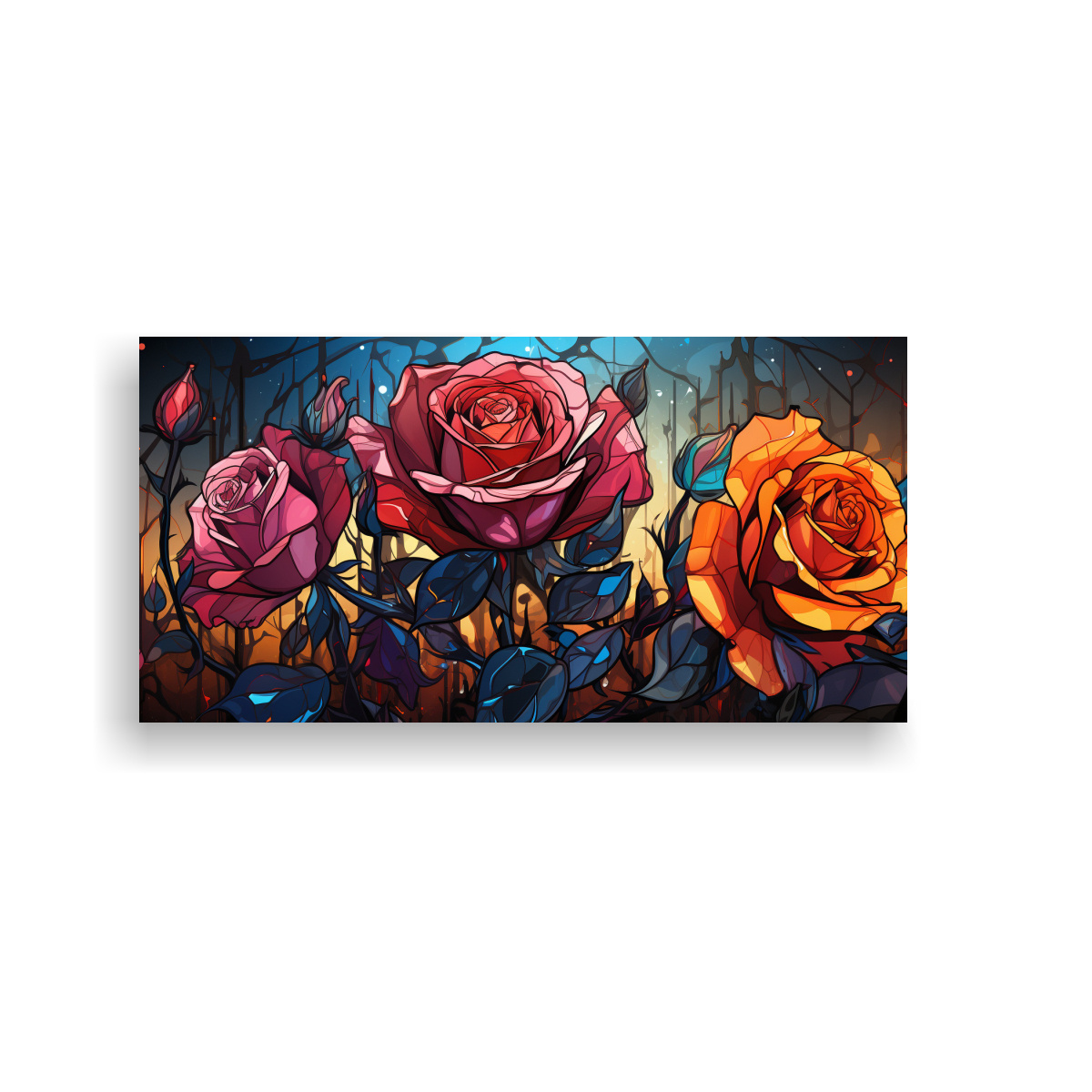 PINTURA DECORATIVA CON FONDO DE ROSA ESTILO GRAFFITI COLORIDO Y DESVANECIDO 80X40CM - 1
