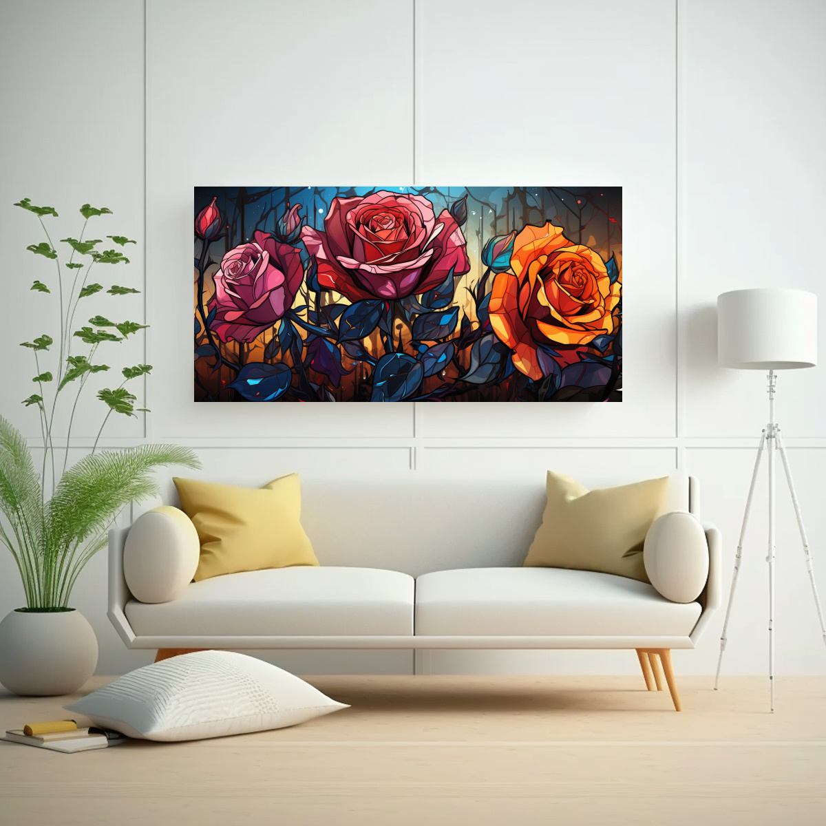 PINTURA DECORATIVA CON FONDO DE ROSA ESTILO GRAFFITI COLORIDO Y DESVANECIDO 80X40CM - 2
