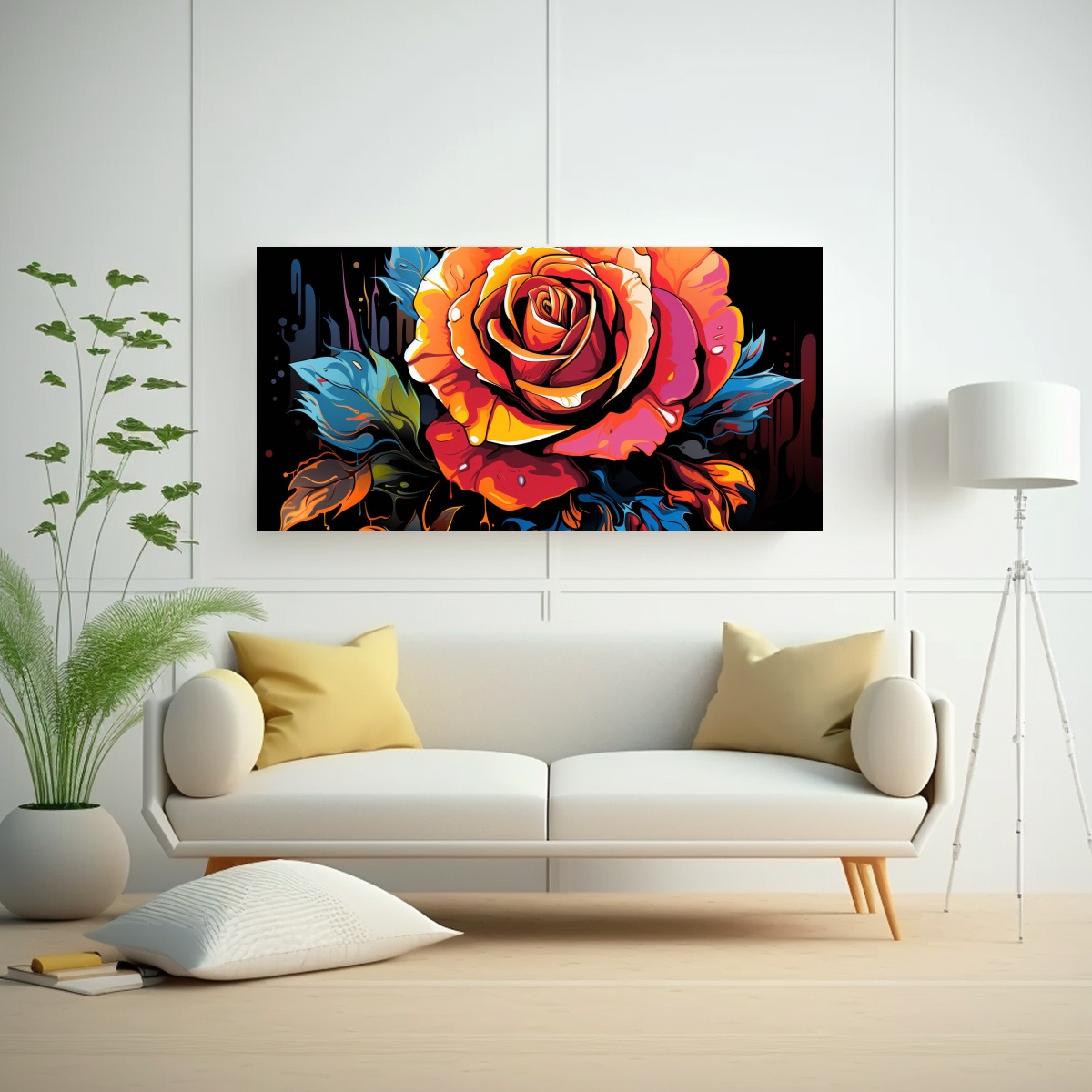 PINTURA MURAL GRAFFITI DISEÑO IMPRESIONANTE DE UNA ROSA FLORAL 60X30CM - 2