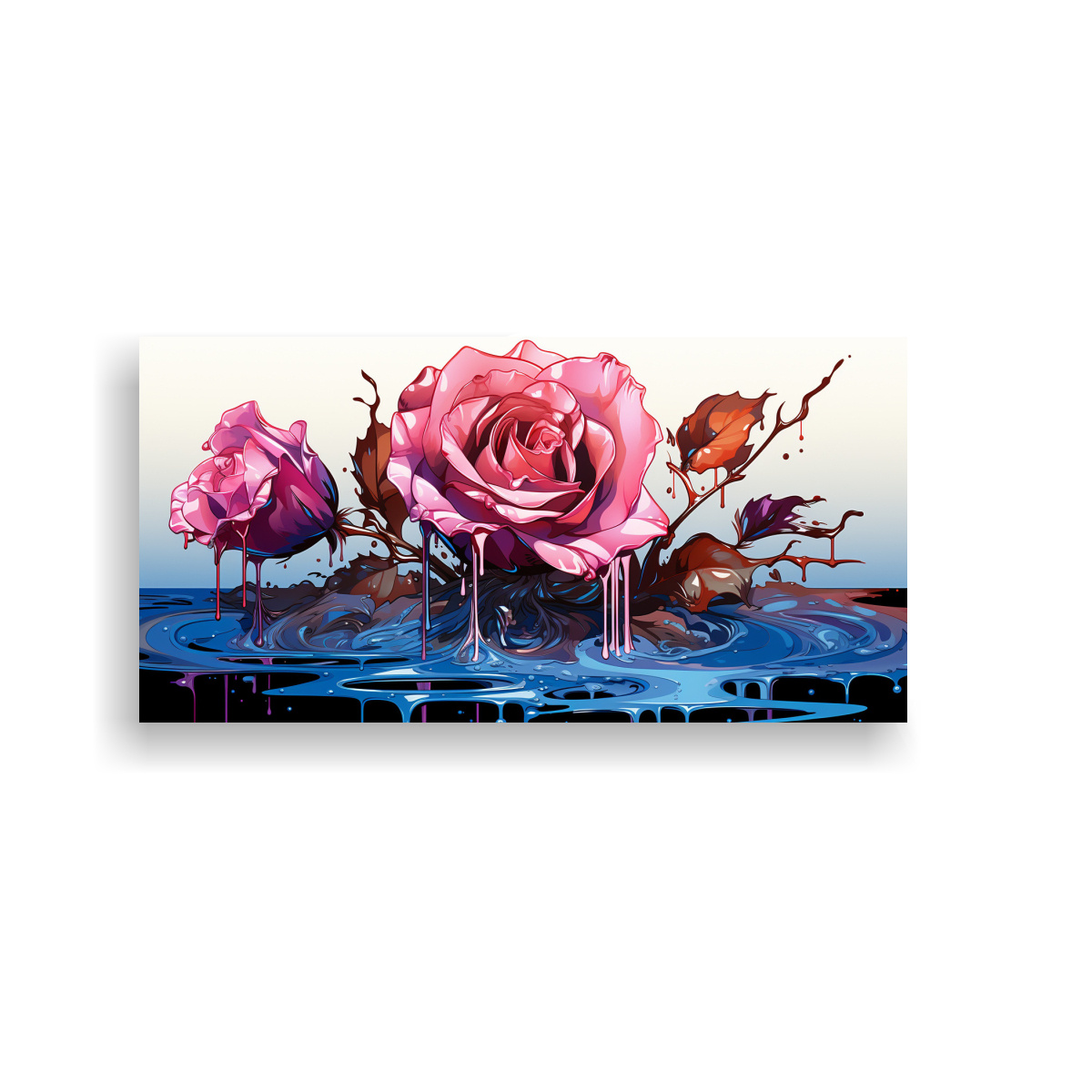 PINTURA LIENZO ABSTRACTO IMPACTANTE EN TONO CIAN OSCURO Y ROSA 60X30CM - 1