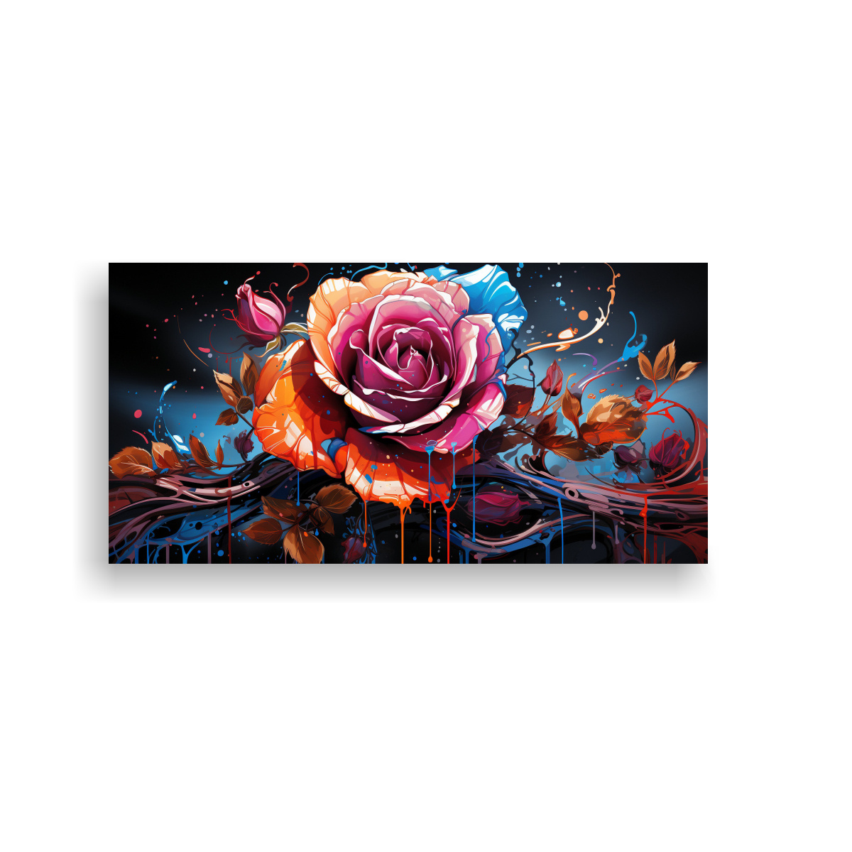 PINTURA DECORATIVA CON ROSA COLOREADA Y GOTEOS EN LOS PÉTALOS 140X70CM - 1