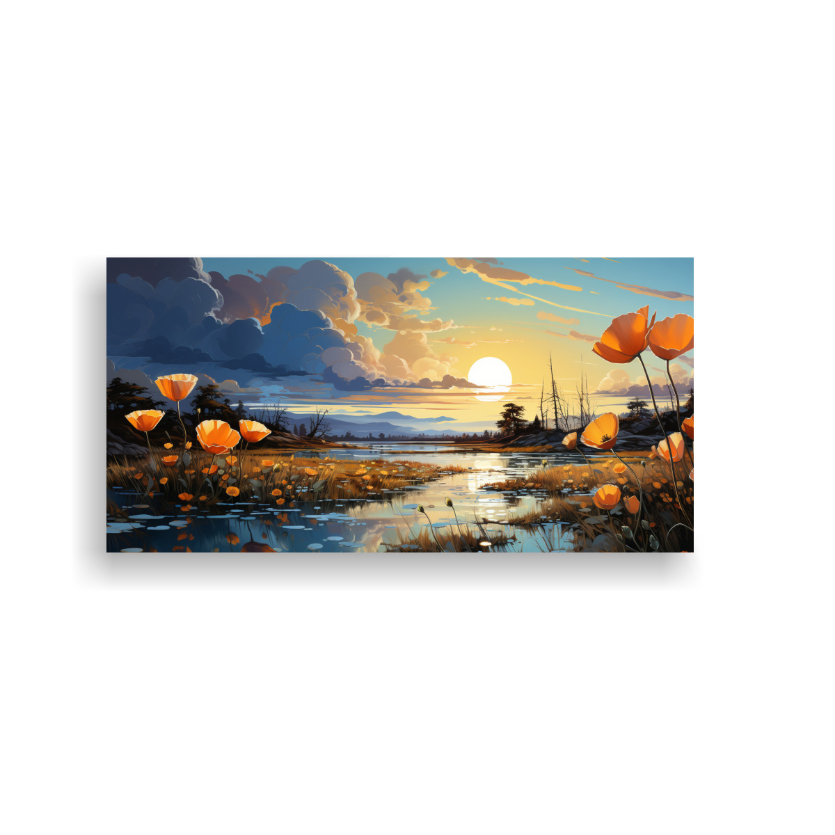 PINTURAS DE DECORACIÓN MODERNA ELEGANCIA CON PEQUEÑAS FLORES AMARILLAS Y ROSA EN EL CIEL 120X60CM - 1