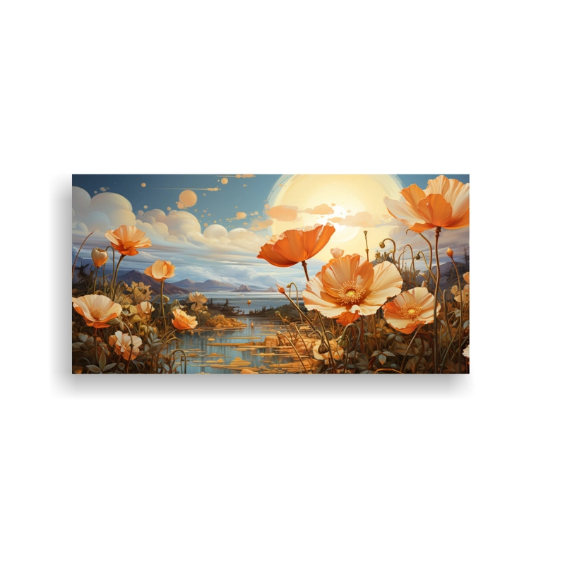 CUADRO DECORATIVO LIENZO TONOS LLAMATIVOS FLORES AMARILLAS PEQUEÑAS EN EL CIELO CON MARIP 120X60CM - 1