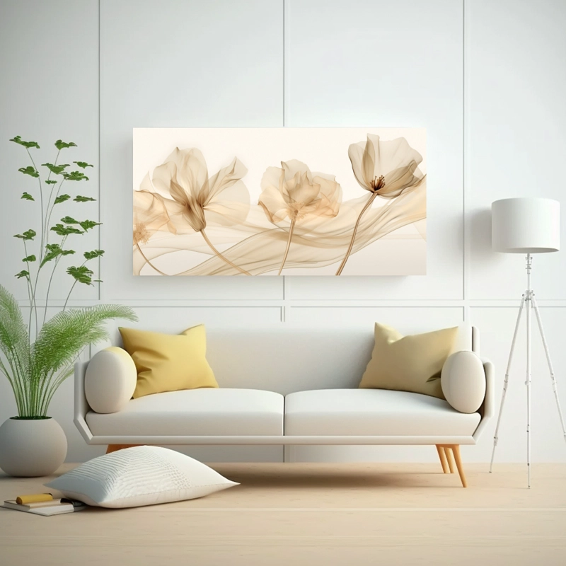 CUADRO DIBUJO OBRA MAESTRA DISEÑO FLORAL TRANSPARENTE BEIGE 40X20CM - 2