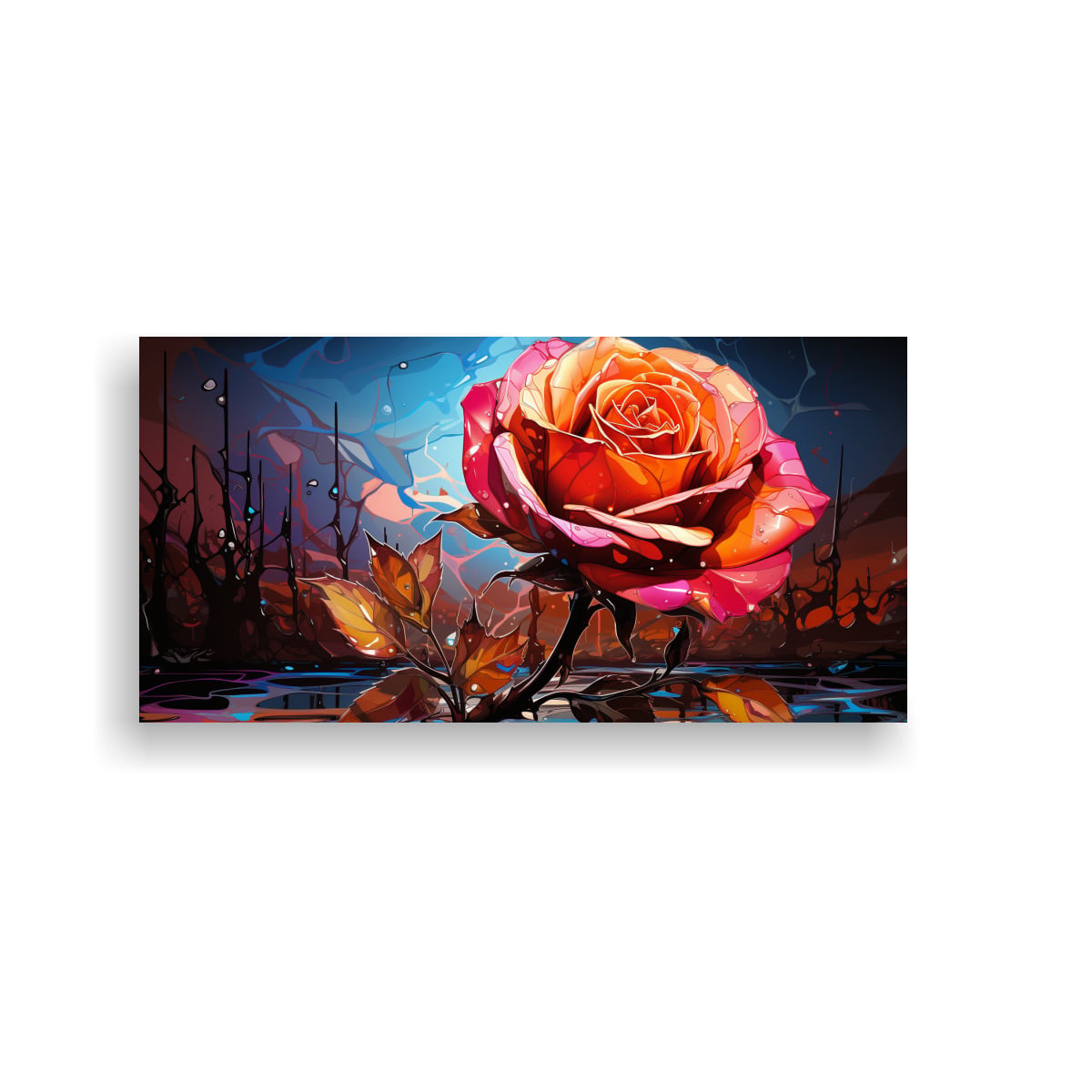 PINTURA DECORATIVA DE SALÓN EN BASTIDOR DE ALTA CALIDAD ESTILO POP ART ROSE BUD 60X30CM - 1