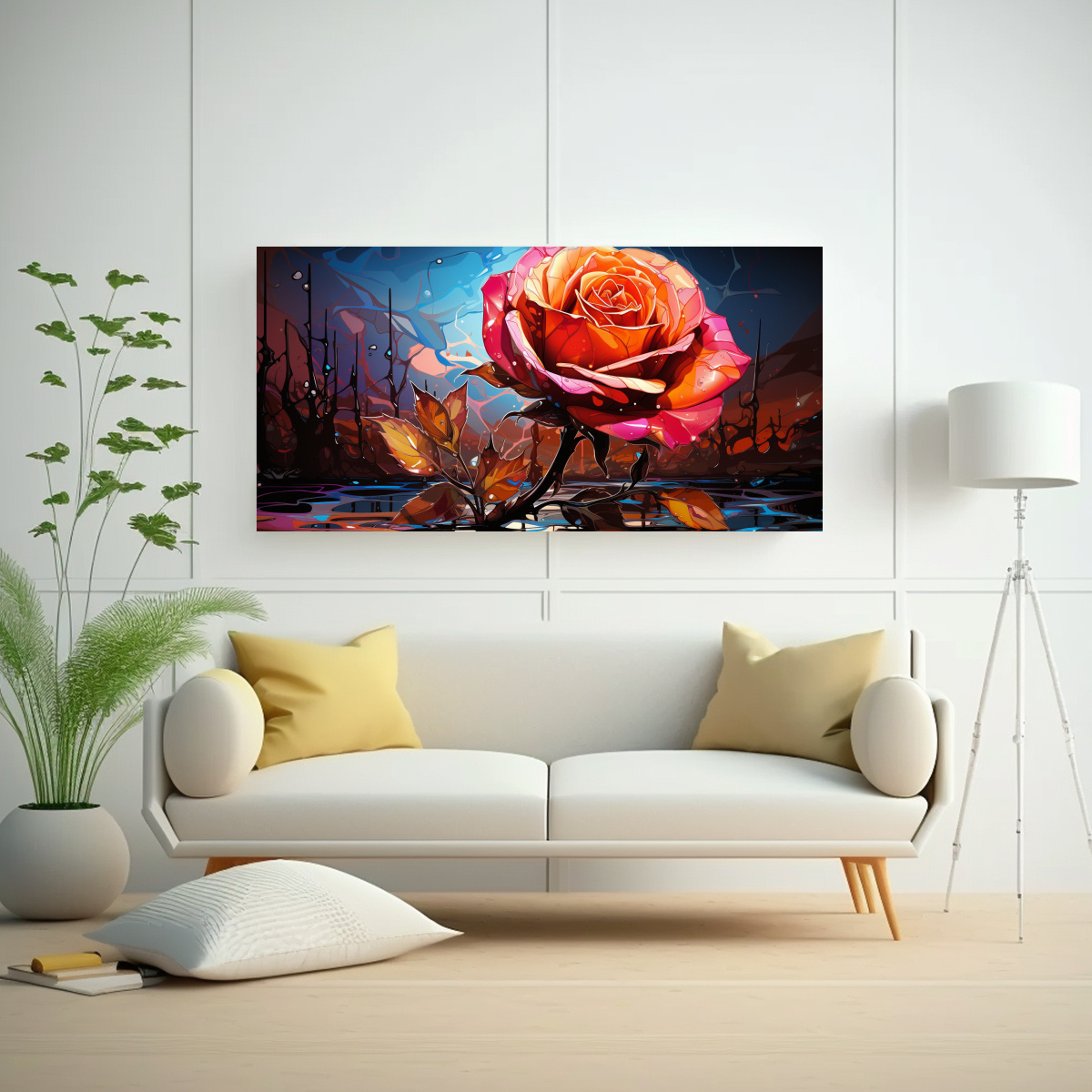 PINTURA DECORATIVA DE SALÓN EN BASTIDOR DE ALTA CALIDAD ESTILO POP ART ROSE BUD 60X30CM - 2