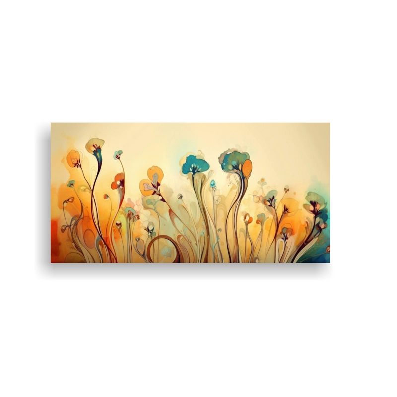 COMPOSICIÓN DINÁMICA DE HERMOSAS FLORES EN UN DISEÑO ABSTRACTO ESTILO PINTURAS DECORATI 80X40CM - 1