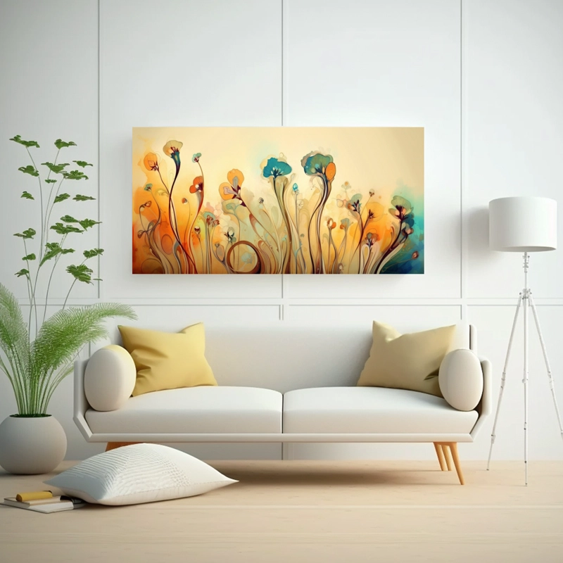 COMPOSICIÓN DINÁMICA DE HERMOSAS FLORES EN UN DISEÑO ABSTRACTO ESTILO PINTURAS DECORATI 80X40CM - 2