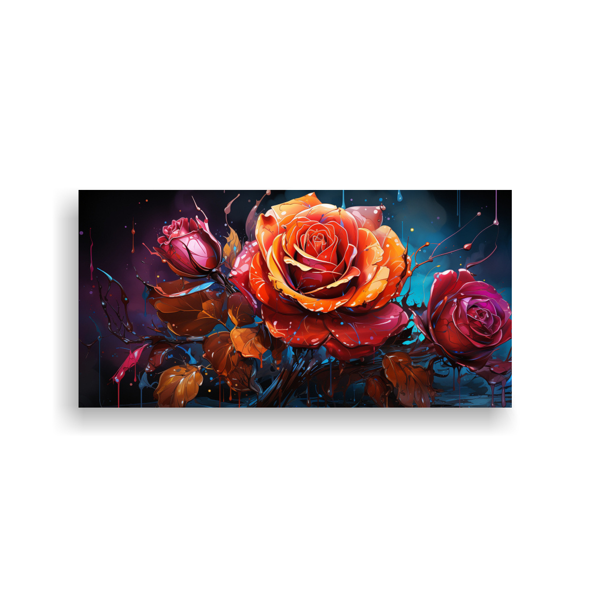 CUADRO DE TELA CON TEMA MÁGICO Y FONDO DE ROSA ESTILO GRAFFITI CON COLORES QUE SE DESVANE 40X20CM - 1