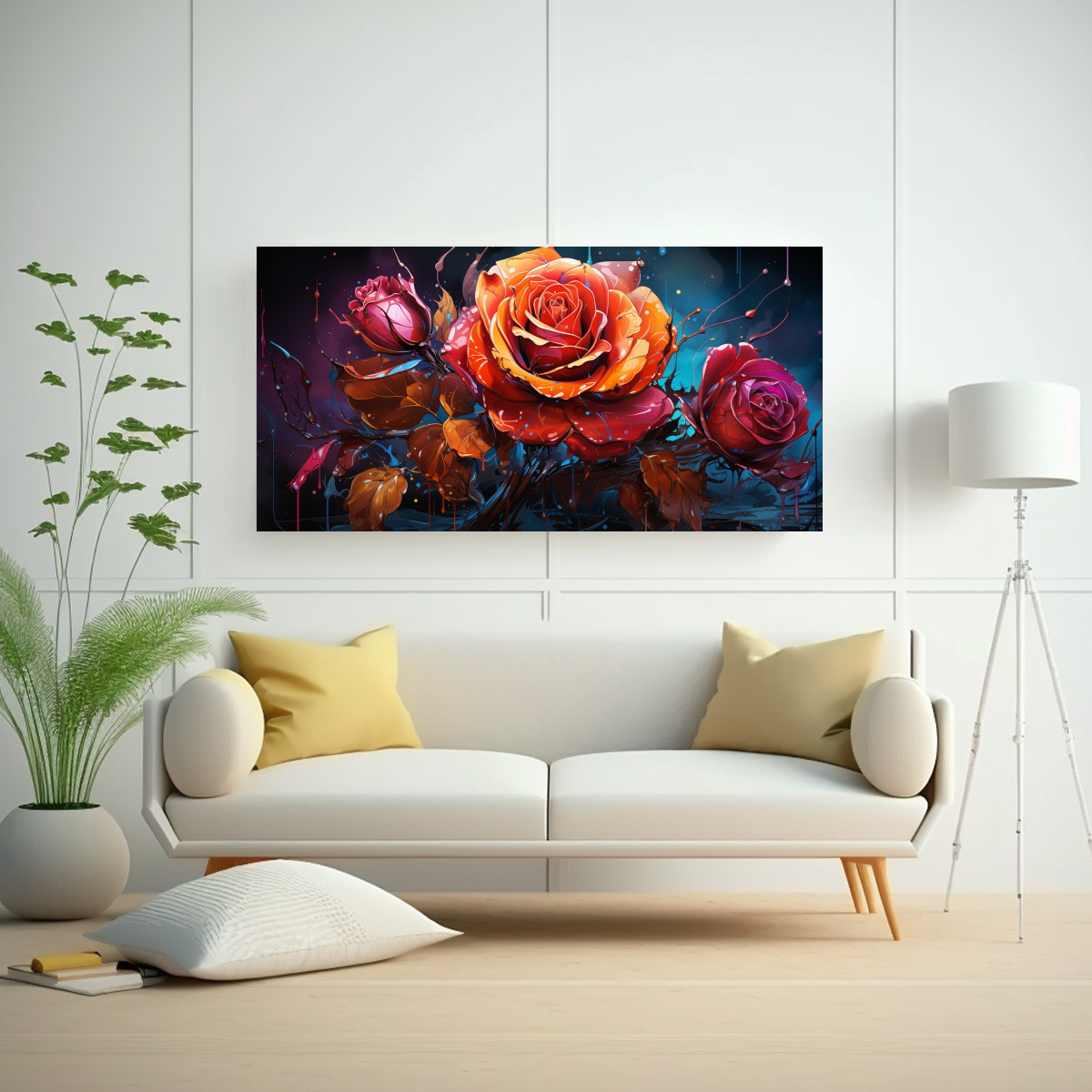 CUADRO DE TELA CON TEMA MÁGICO Y FONDO DE ROSA ESTILO GRAFFITI CON COLORES QUE SE DESVANE 40X20CM - 2