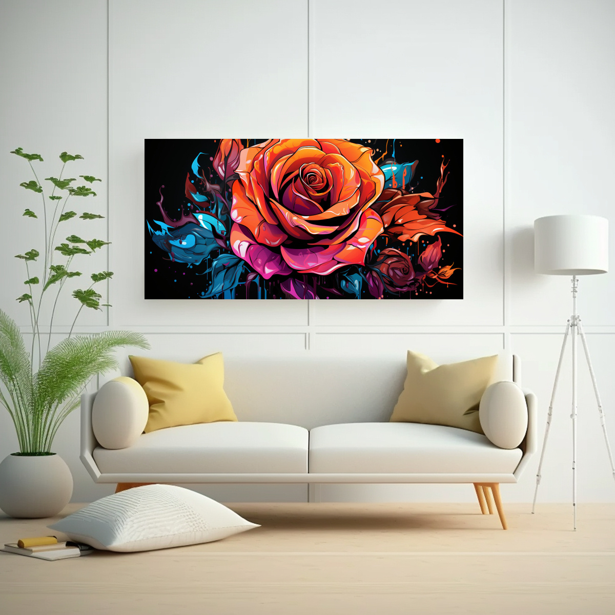 PINTURA GRAFFITI ROSA DE ALTA RESOLUCIÓN PARA DECORACIÓN DE COMPOSICIÓN DE COLORES 120X60CM - 2