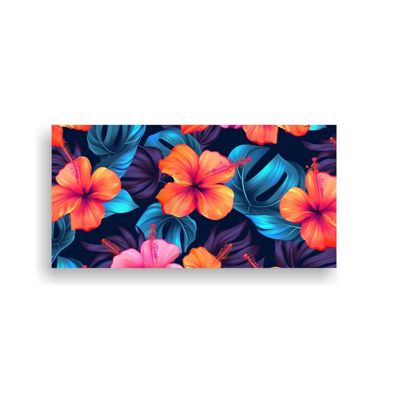 LIENZO MOVIMIENTO COLORES VIBRANTES PATRÓN DE FLORES HIBISCO TROPICAL SIN COSTURAS CUADRO 80X40CM - 1