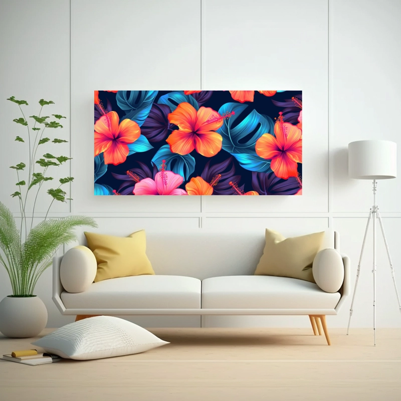 LIENZO MOVIMIENTO COLORES VIBRANTES PATRÓN DE FLORES HIBISCO TROPICAL SIN COSTURAS CUADRO 80X40CM - 2