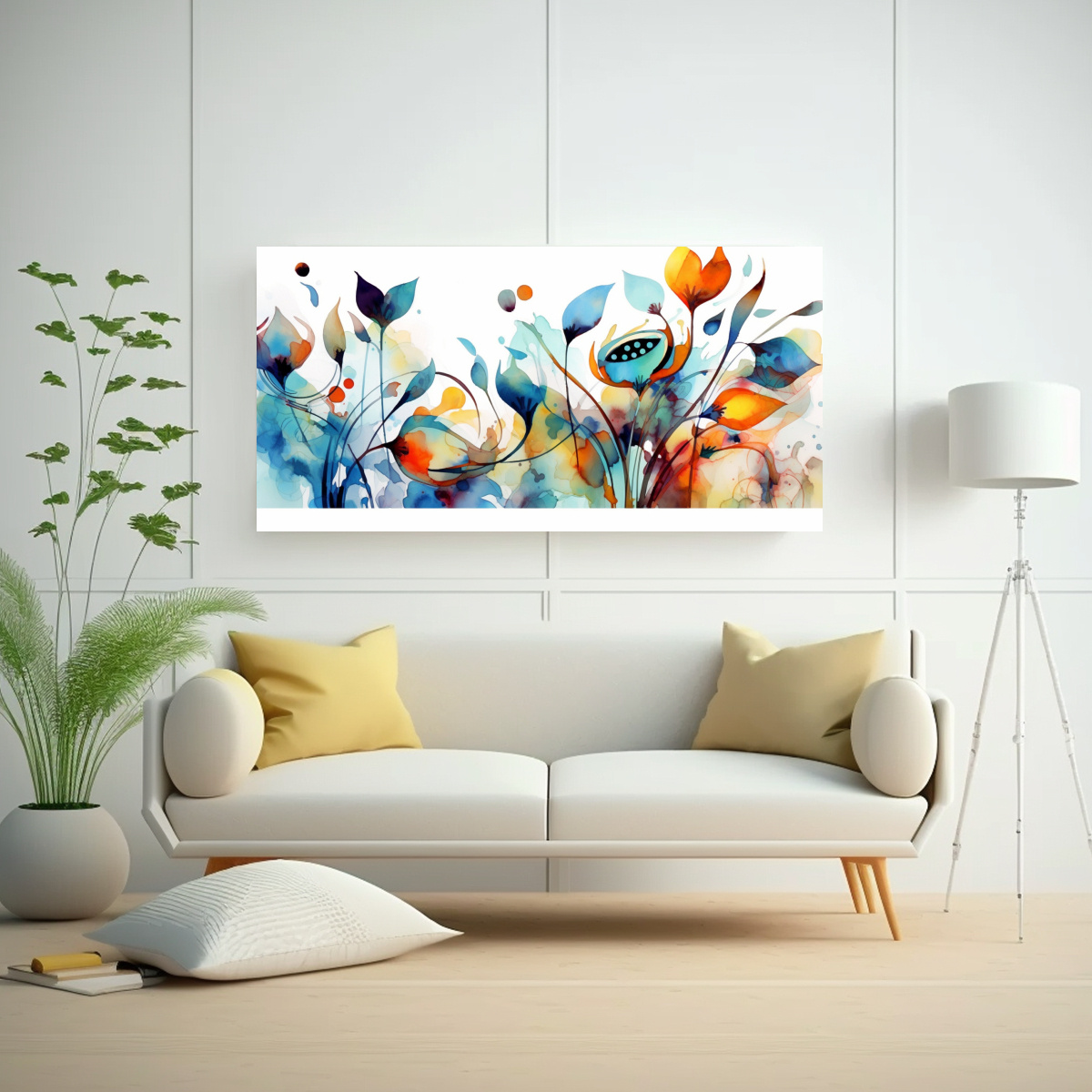 1 CUADRO DECORATIVO ESTILO PICASSO CON FLORES EN ACUARELA 40X20CM - 2