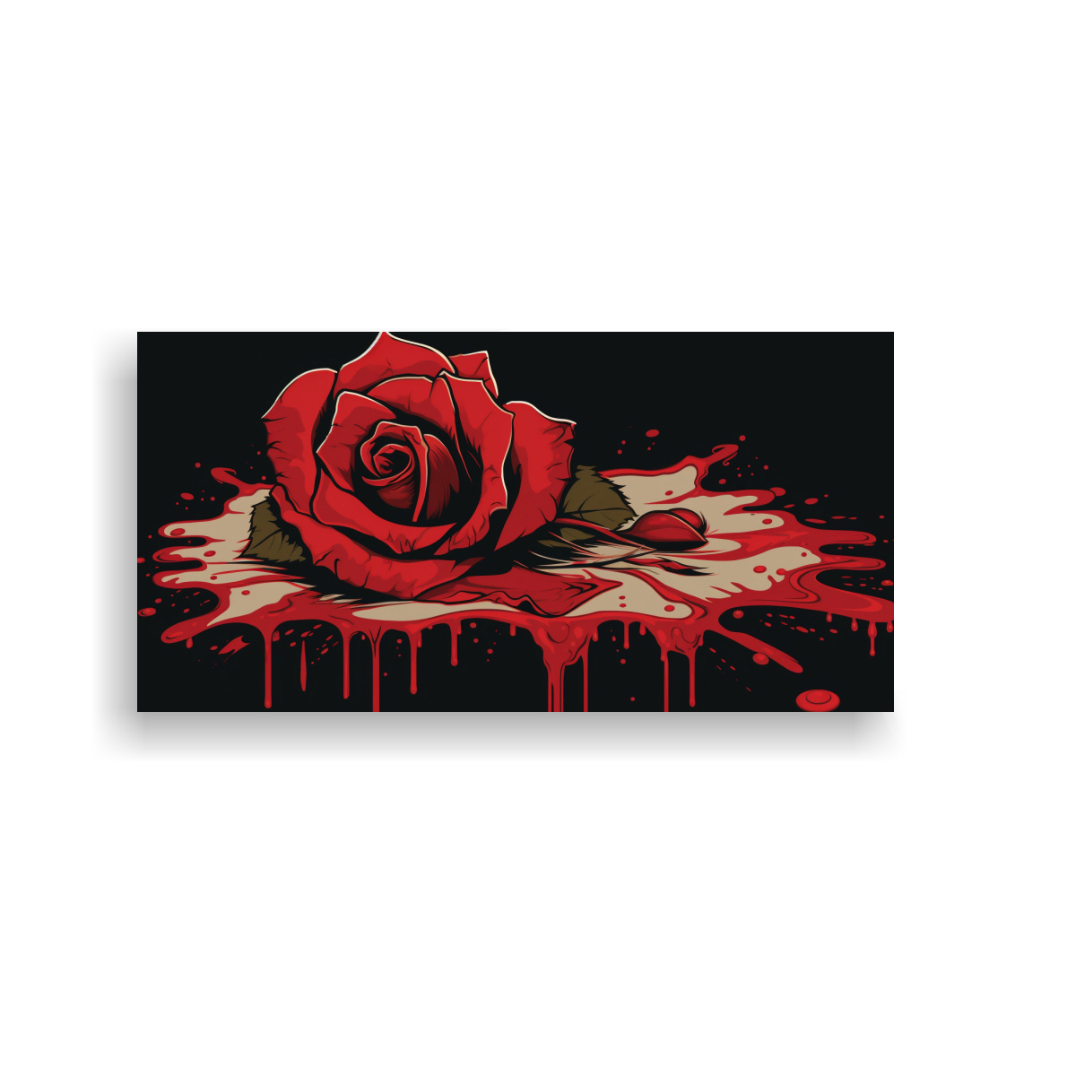 PINTURA LIENZO VINTAGE DE UNA ROSA SANGRANTE Y MORIBUNDA 160X80CM - 1