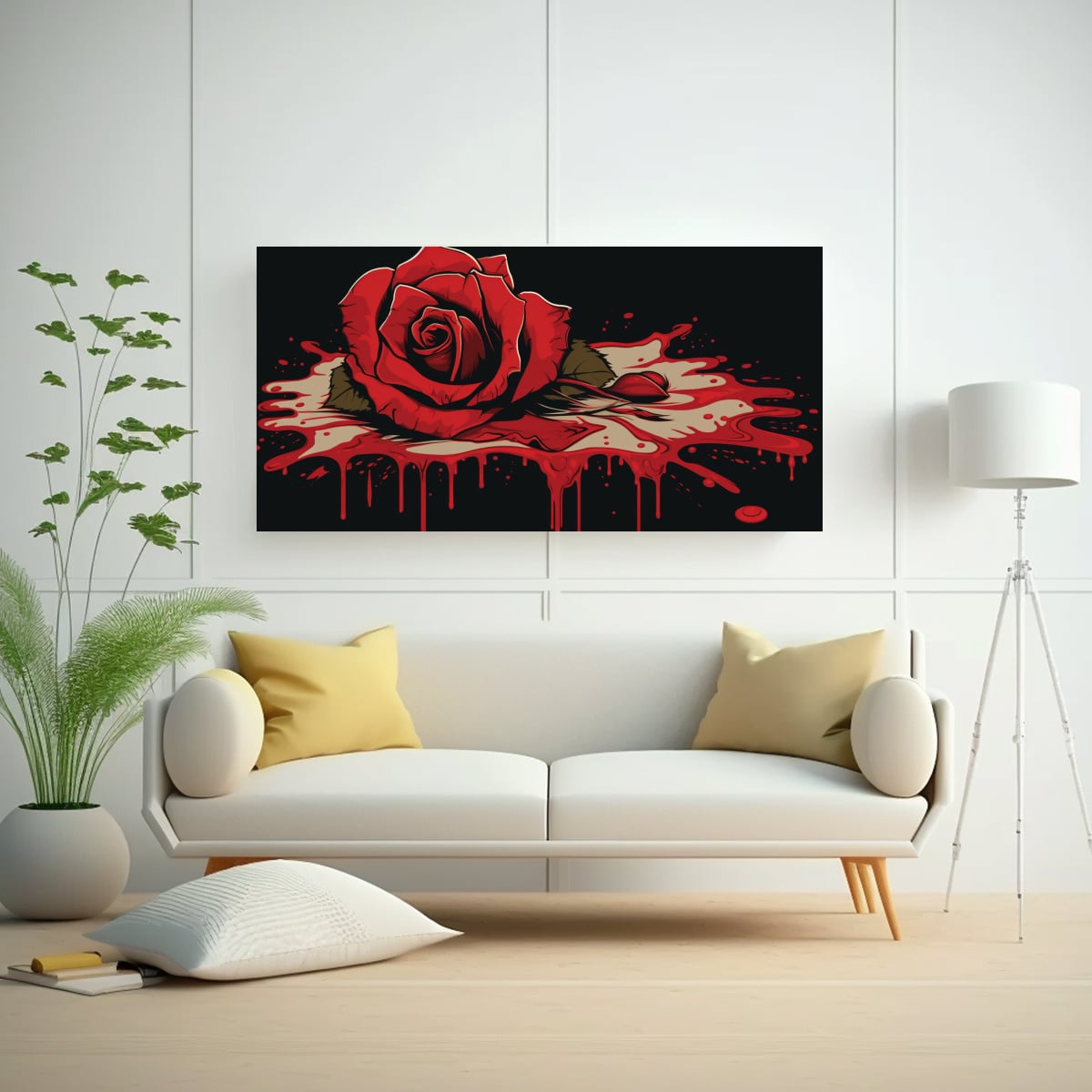 PINTURA LIENZO VINTAGE DE UNA ROSA SANGRANTE Y MORIBUNDA 160X80CM - 2