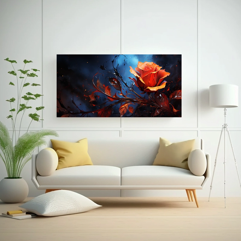 PINTURA ABSTRACTA DIGITAL DE UNA ROSA QUE EMANA ARTE MODERNO 140X70CM - 2